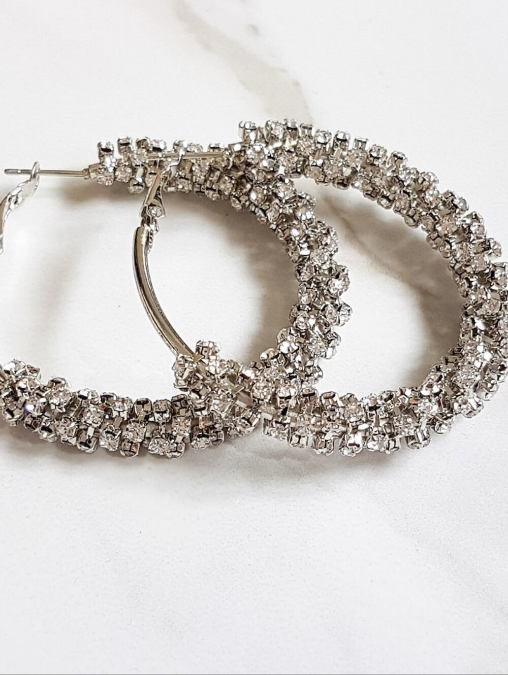 Silver Rhinestone Hoop Earrings - Picture 2 of 3